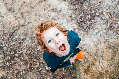 High angle portrait of happy boy