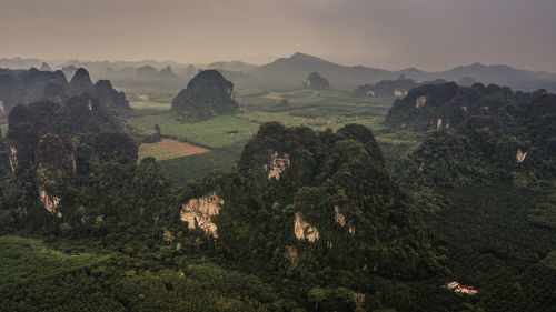 Panoramic view of landscape and mountains against sky