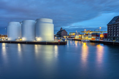 Storage tanks and part of the harbor in berlin at night