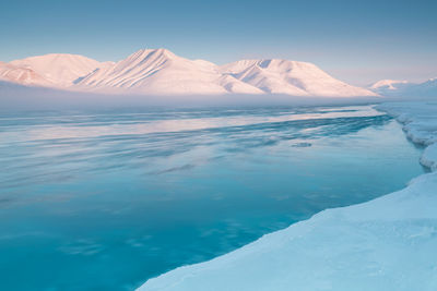 Scenic view of snowcapped mountains against sky