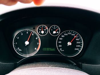 Close-up of car speedometer