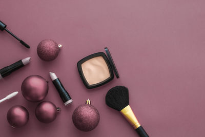 High angle view of beauty products on table