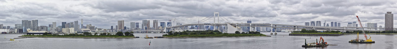 Panoramic view of bridge and buildings against sky