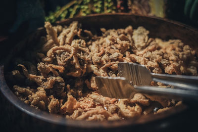 High angle view of food in cooking pan