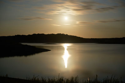 Scenic view of lake against sky during sunset