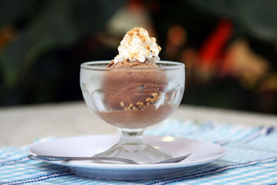 Close-up of ice cream on table