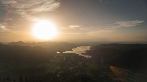 Scenic view of mountains against sky during sunset