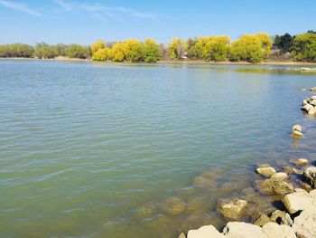 Scenic view of lake against sky