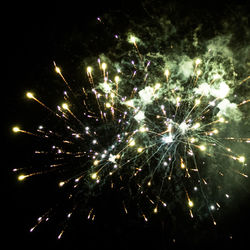 Low angle view of firework display at night