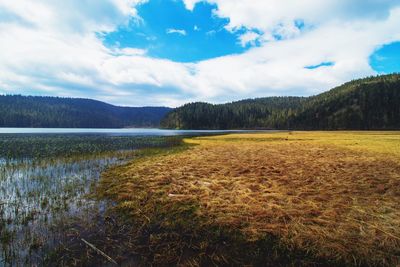 Scenic view of lake against sky