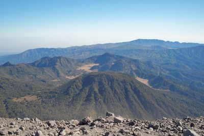 Scenic view of mountains against clear sky