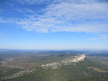 High angle view of land against sky