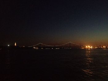 Illuminated bridge over sea