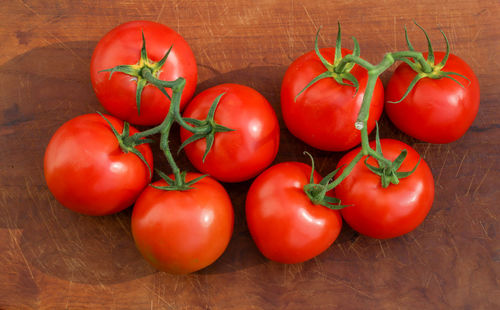 High angle view of tomatoes on table