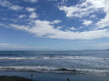 Scenic view of sea against cloudy sky