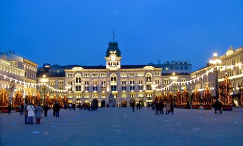 People in city at night