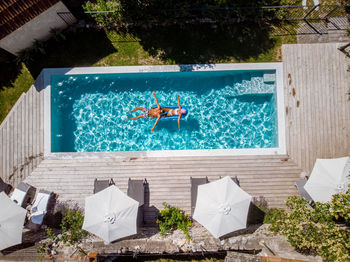 High angle view of swimming pool by plants