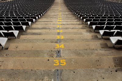 High angle view of numbered aisle