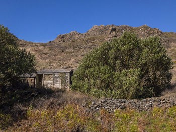 Scenic view of landscape against clear blue sky