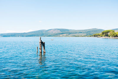 Scenic view of lake against clear sky