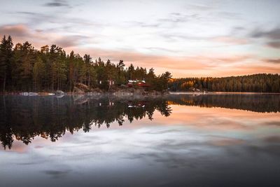 Scenic view of lake against sky during sunset