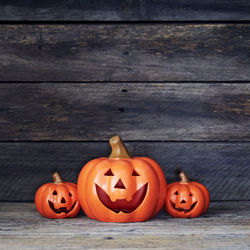 View of pumpkins on table