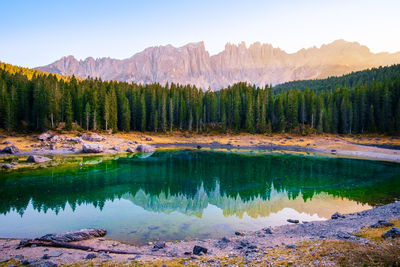 Scenic view of lake against sky during sunset