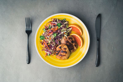 High angle view of food in bowl on table