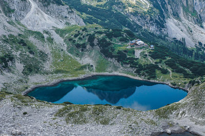 High angle view of drachensee lake aming mountains