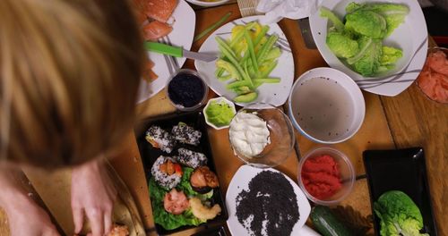High angle view of food on table