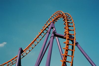 Low angle view of roller coaster against clear sky