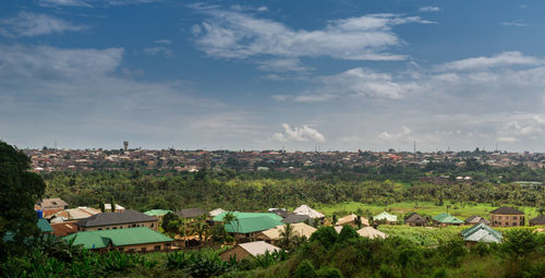 High angle view of townscape against sky