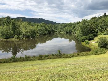 Scenic view of lake and trees against sky