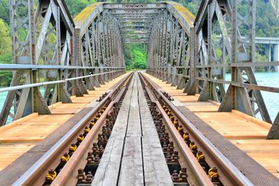 Railroad tracks in bridge