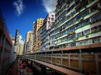 Low angle view of buildings in city against sky