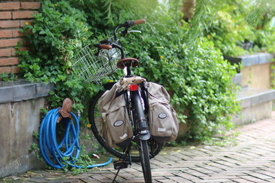 Man with bicycle on footpath