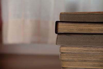 Close-up of old books on table