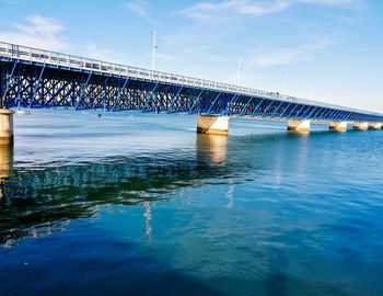 Bridge over river against blue sky