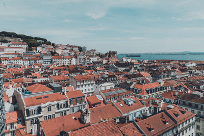 High angle view of townscape against sky