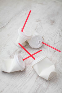 High angle view of drink on table