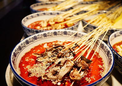 High angle view of food in bowl on table
