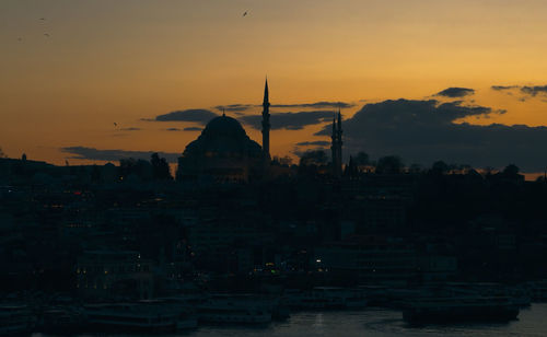 Silhouette mosque against sky during sunset