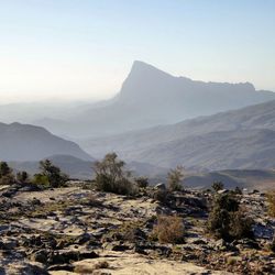 Scenic view of mountains against clear sky