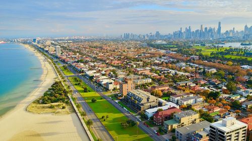 Saint kilda, melbourne city aerial drone photography