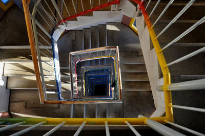 High angle view of spiral staircase in building