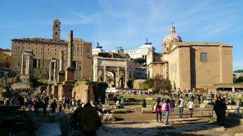 Tourists at historical building