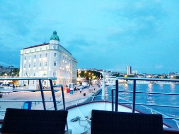View of swimming pool against buildings in city