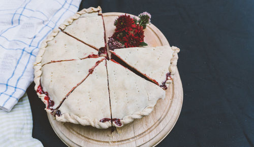 High angle view of cake on table