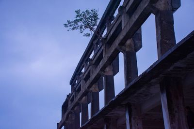 Low angle view of old building against clear blue sky