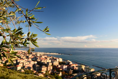 City by sea against sky